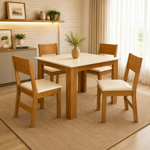 CJ MESA 4C SAO CARLOS MILENA QUADRADA 80x80 CINAMOMO/OFF WHITE