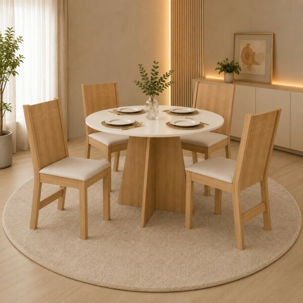 CJ MESA 4C SAO CARLOS ELANE REDONDA 90x90 CINAMOMO/OFF WHITE