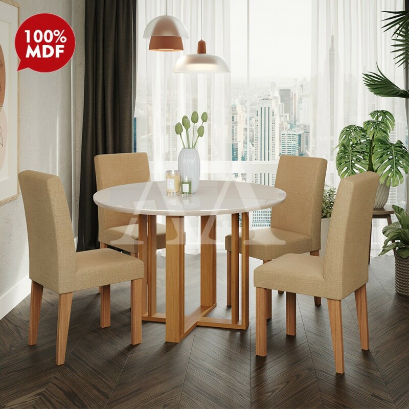 CJ MESA 4C CIMOL FLORA REDONDA C/VIDRO 109X109 NATURE / OFF WHITE / GENGIBRE CJ MESA 4C CIMOL FLORA REDONDA C/VIDRO 109X109 NATURE / OFF WHITE / GENGIBRE