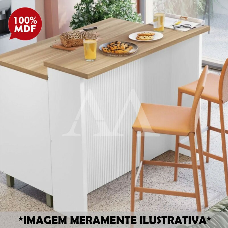 ILHA NESHER 120CM CANELADA BRANCO/NATURE 500702 ILHA NESHER 120CM CANELADA BRANCO/NATURE 500702