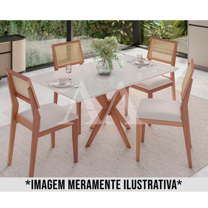 CJ MESA 4C AGN ANNA RETANGULAR 116X80 C/VIDRO CAD LARISSA MADEIRA/OFF WHITE CJ MESA 4C AGN ANNA RETANGULAR 116X80 C/VIDRO CAD LARISSA MADEIRA/OFF WHITE