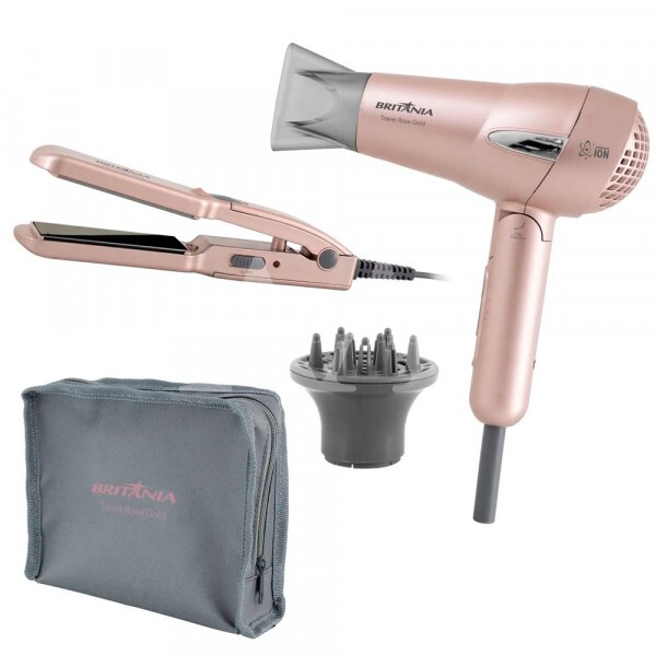 SECADOR E PRANCHA BRITANIA KIT TRAVEL ROSE GOLD BIVOLT SECADOR E PRANCHA BRITANIA KIT TRAVEL ROSE GOLD BIVOLT