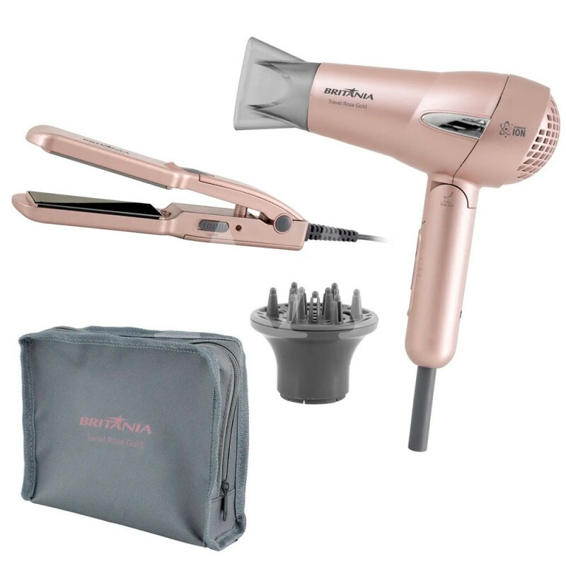 SECADOR E PRANCHA BRITANIA KIT TRAVEL ROSE GOLD BIVOLT SECADOR E PRANCHA BRITANIA KIT TRAVEL ROSE GOLD BIVOLT
