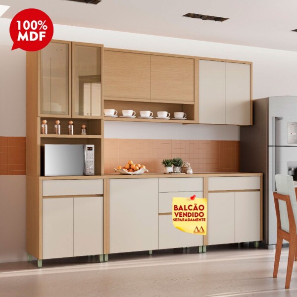 COZINHA NESHER CONDESSA 8P 1G COMPACTA CARVALHO/GREIGE 501050 COZINHA NESHER CONDESSA 8P 1G COMPACTA CARVALHO/GREIGE 501050