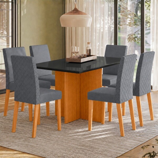 CJ MESA 6C POLIMAN HELO RETANGULAR 160X80 C/VIDRO CAD LUARA FREIJO/PRETO/GRISS CJ MESA 6C POLIMAN HELO RETANGULAR 160X80 C/VIDRO CAD LUARA FREIJO/PRETO/GRISS