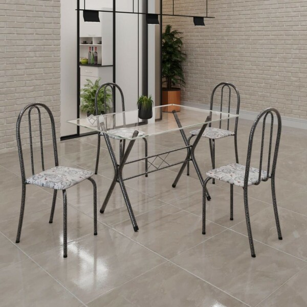 CJ MESA SOMA 4C ANE B061 120X75 RETANGULAR TAMPO VIDRO ARABESCO PRATA MARTELADO
