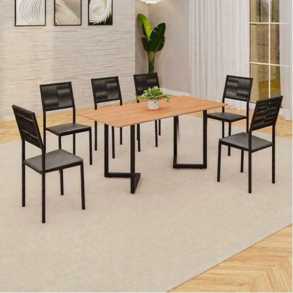 CJ MESA 6C MOVEIS TEIXEIRA MAIA RETANGULAR 160X90 PRETO C/CORDA NAUTICA / PRETO